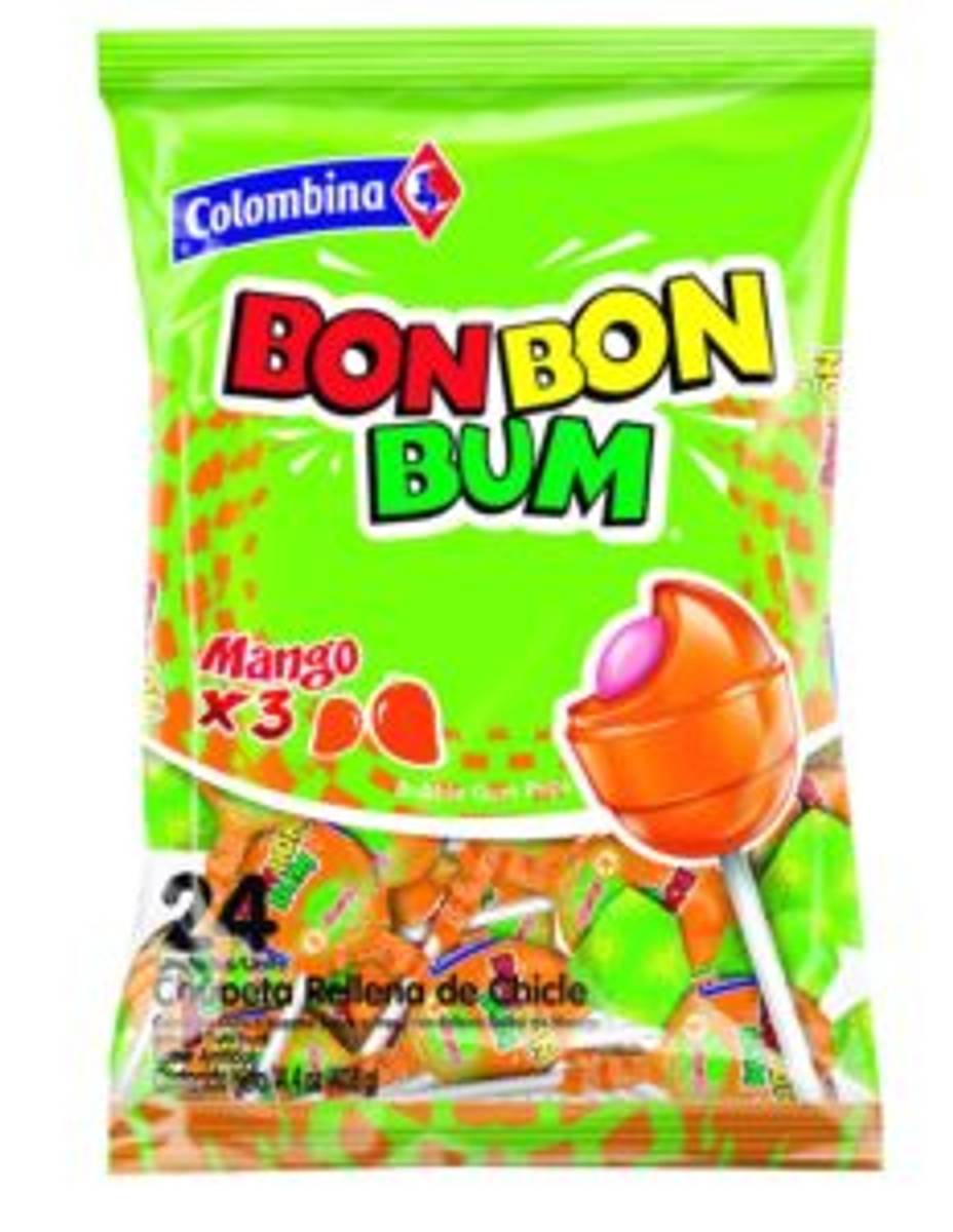 Bon Bon Bum Mango Bubble Gum Lollipops 408g